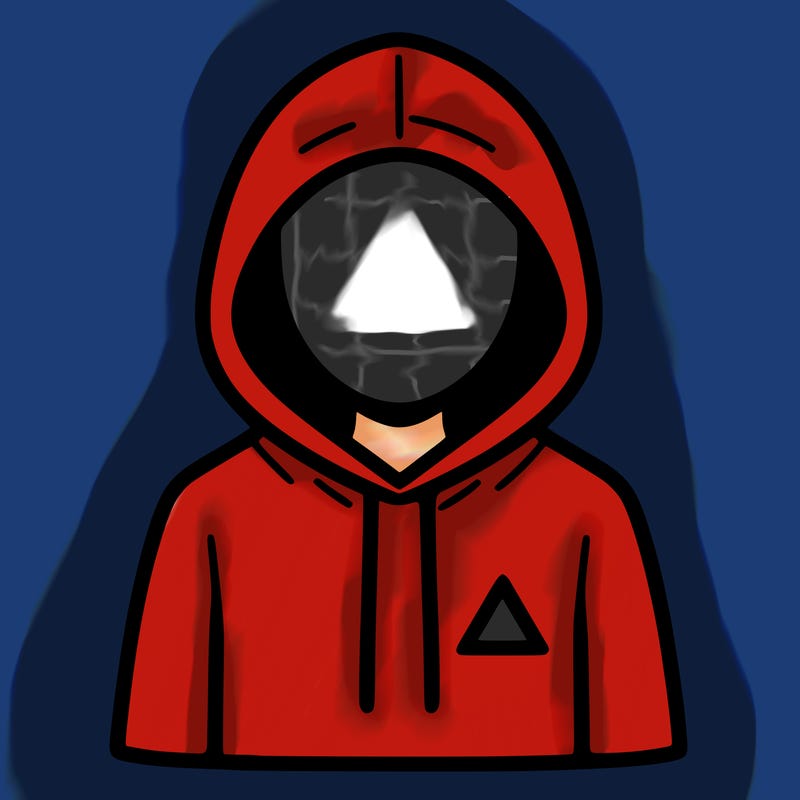 a person with non face waering a hoodie with a small triangle symbol