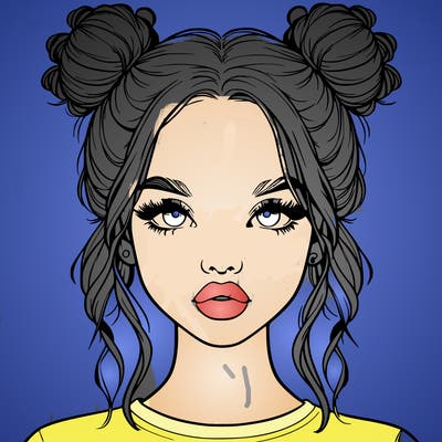 realistic girl with two buns in hair and lips