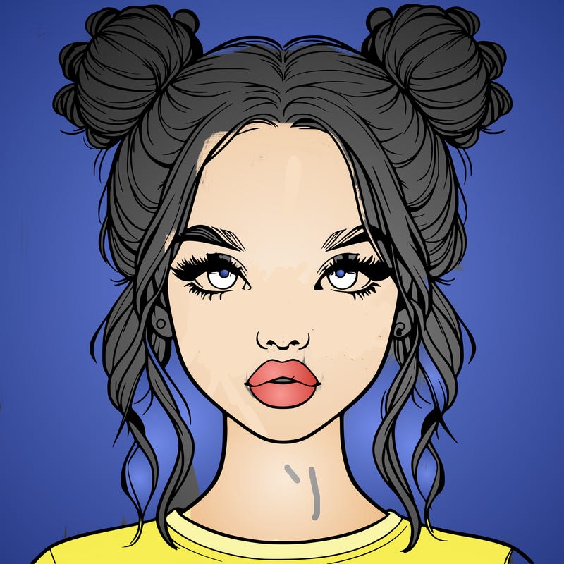 realistic girl with two buns in hair and lips
