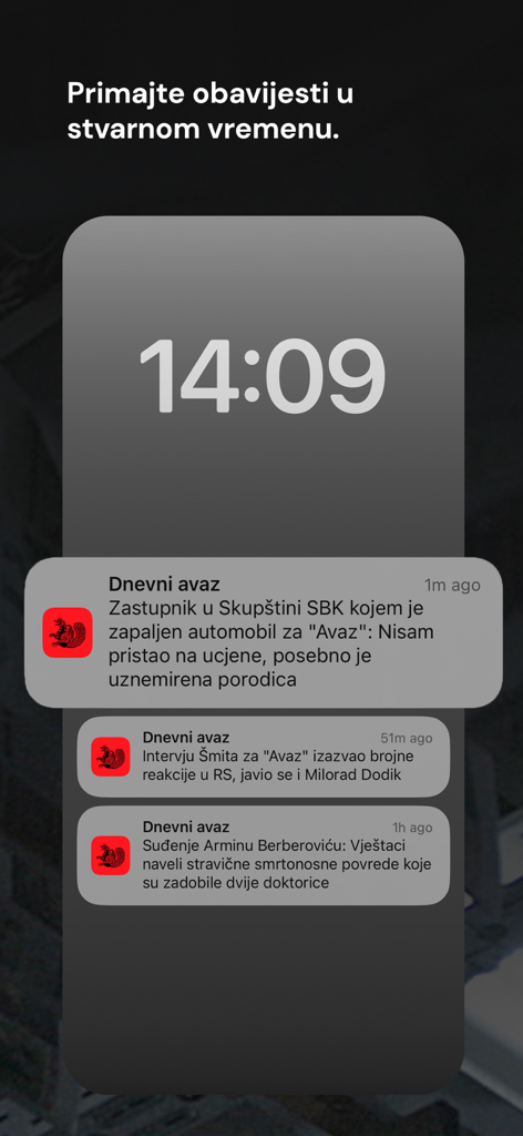 Avaz - Écran de verrouillage de l'iPhone affichant des notifications push en temps réel de l'application d'actualités Avaz