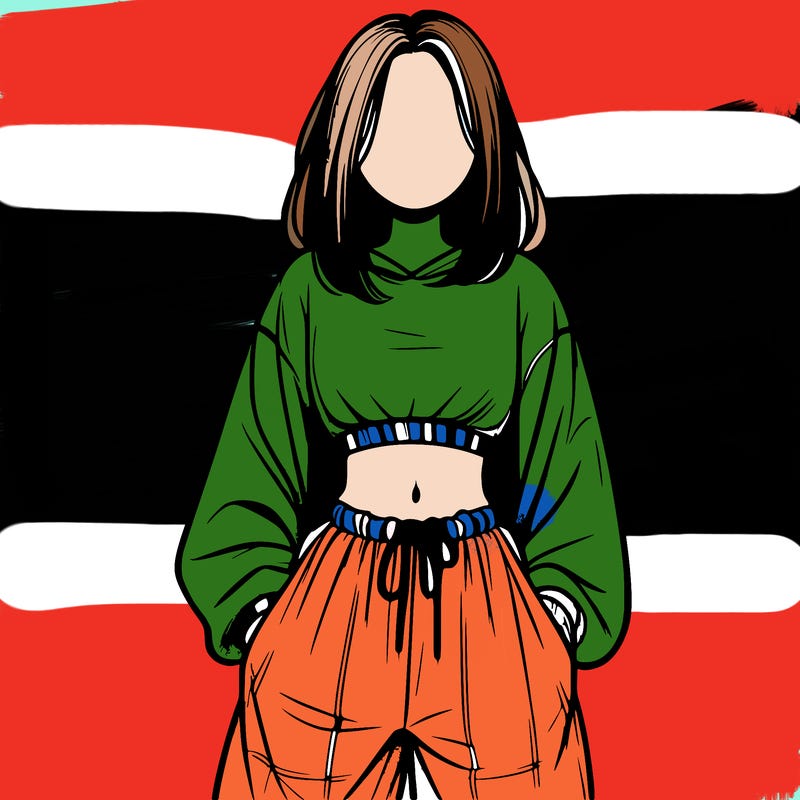 realistic girl faceless with baggy pants and a crop top