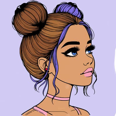 realistic girl with buns on the top of her head