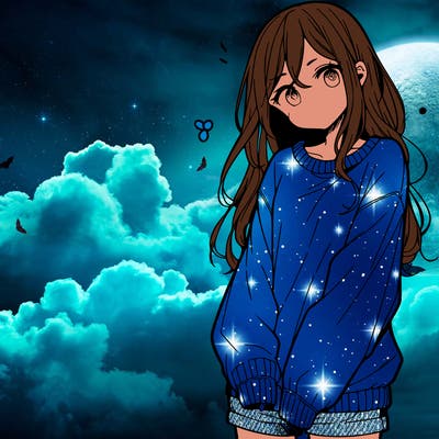 manga teen girl  in a sweater and baggy pants