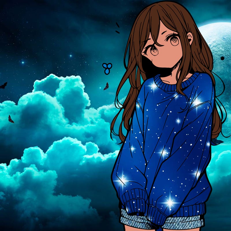 manga teen girl  in a sweater and baggy pants