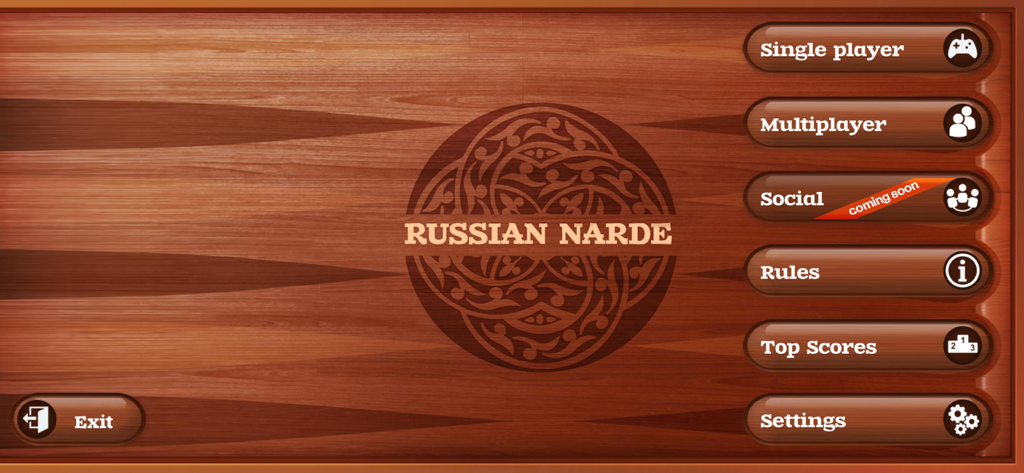 Narde - classic backgammon - Main menu of Russian Narde classic backgammon game