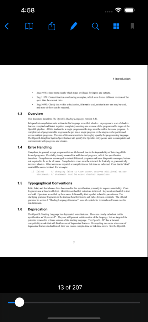 PDF Notes - PDF Notes 앱 인터페이스에 검색 및 주석 도구가 있는 문서 뷰어 표시