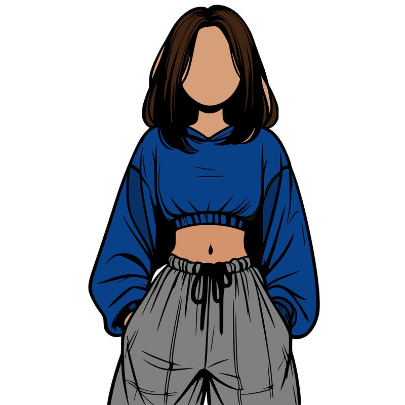 realistic girl faceless with baggy pants and a crop top