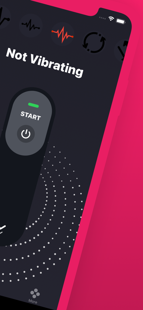 Vibrate+ Pro - Interfaz de usuario de la aplicación Vibrate Plus Pro mostrando el botón de inicio y los patrones de vibración