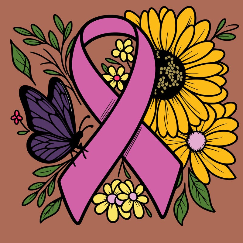 cancer awareness symbol with flowers and butterflies