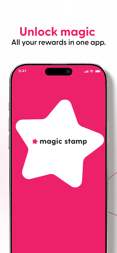 Magic Stamp mobile app welcome screen on an iPhone displaying a digital rewards message