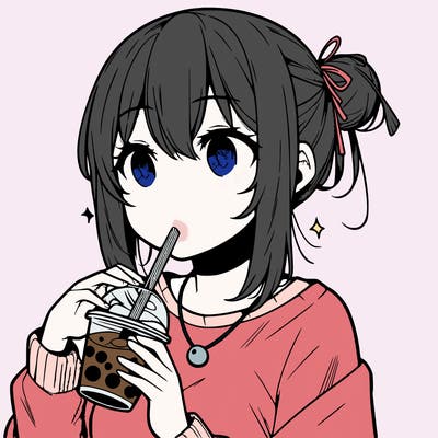 manga character drinking boba