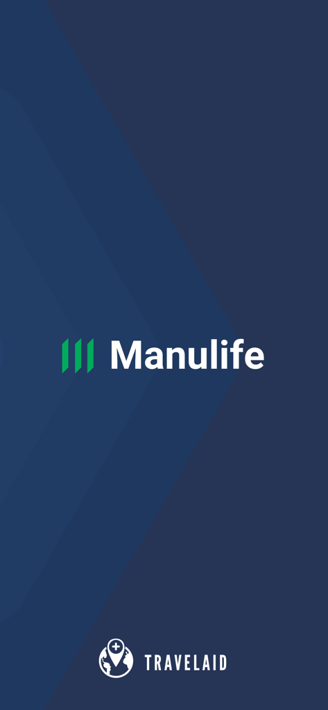 Manulife TravelAid - Manulife TravelAid app splash screen showing the company logo on a dark blue background