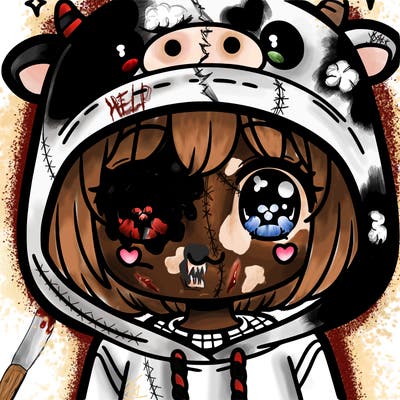 kawaii girl with cow hoodie