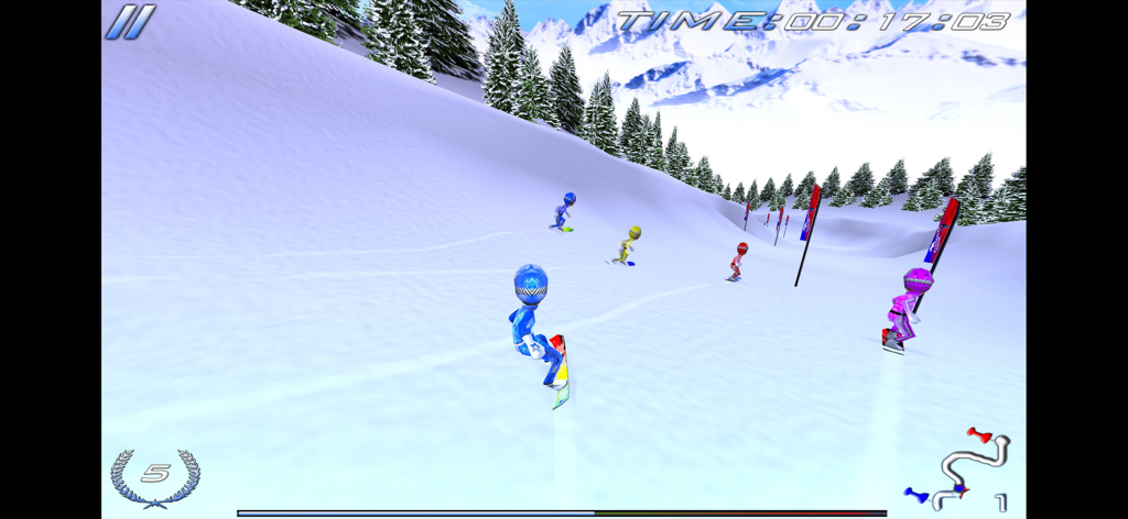 Snowboard Racing Ultimate - Varios snowboarders compitiendo en una pendiente nevada en un juego de carreras 3D