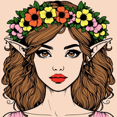 realistic female elf with flower crown