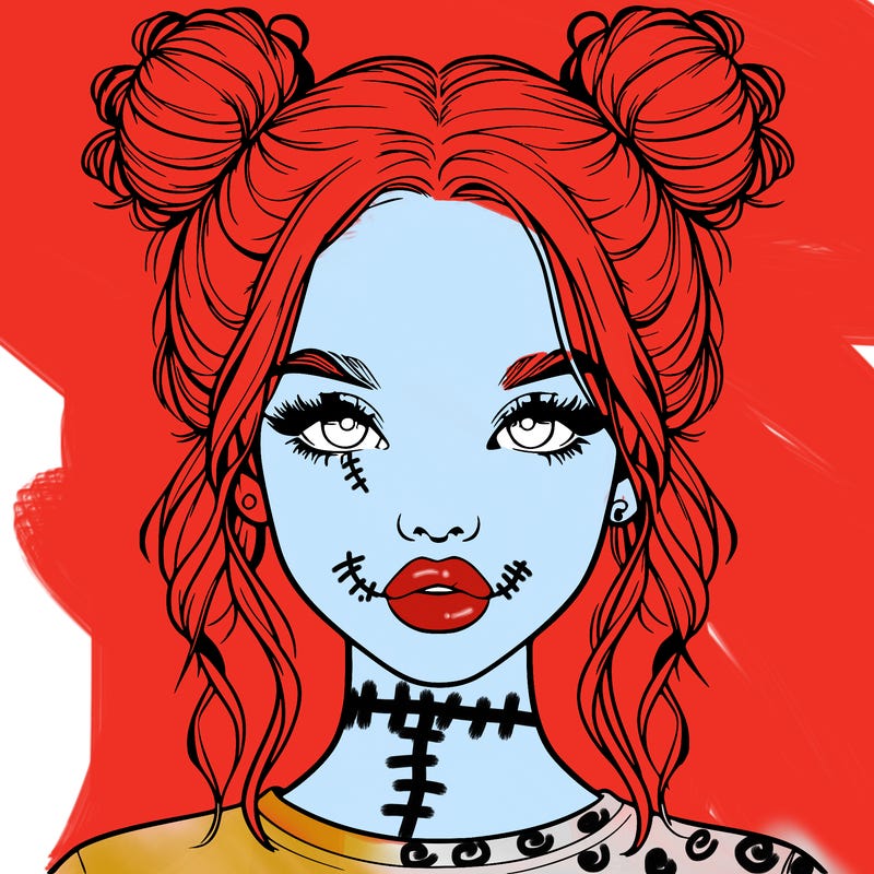 realistic girl with two buns in hair and lips