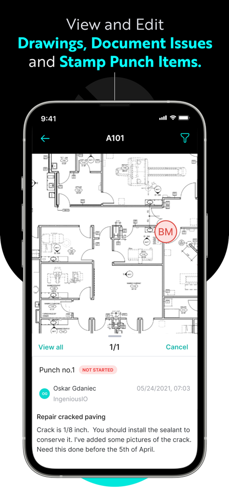 INGENIOUS.BUILD - Construction drawing and punch list item management on the INGENIOUS.BUILD mobile app.