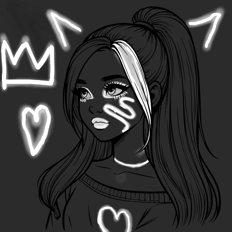 realistic girl with a high ponytail