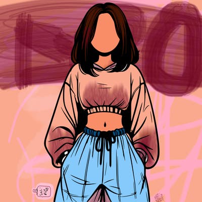 realistic girl faceless with baggy pants and a crop top