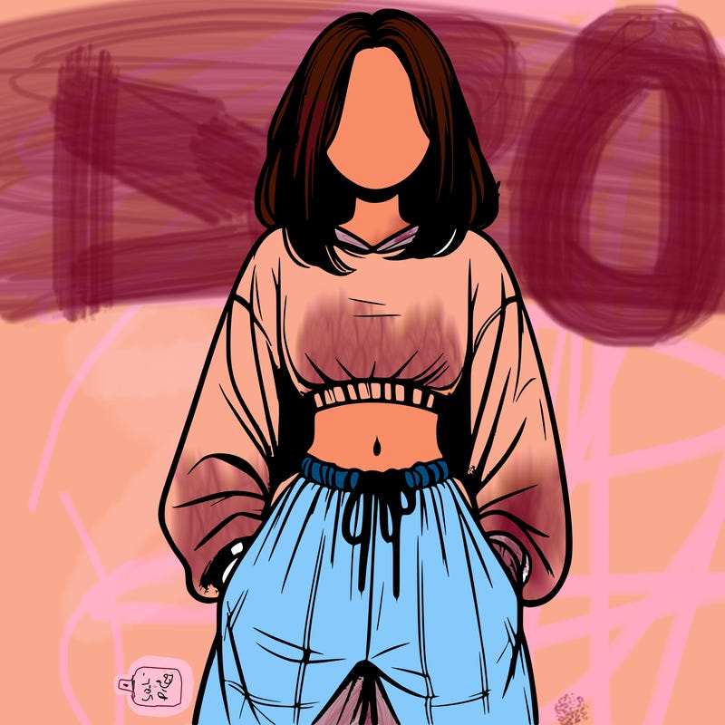 realistic girl faceless with baggy pants and a crop top