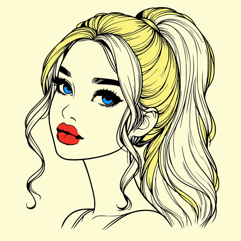 realistic girl with a ponytail on her hair and lips