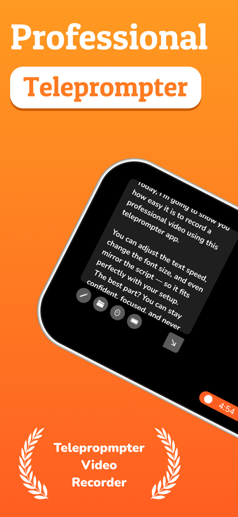 Teleprompter - Video Recorder - Interfaz de la aplicación Teleprompter mostrando un guion con desplazamiento para grabación de vídeo profesional