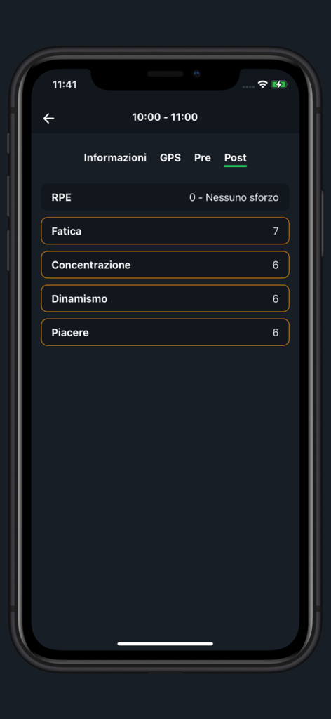 Kama.Player - RPEと疲労を含むトレーニング後の身体フィードバックを追跡するためのKama Playerアプリインターフェース。