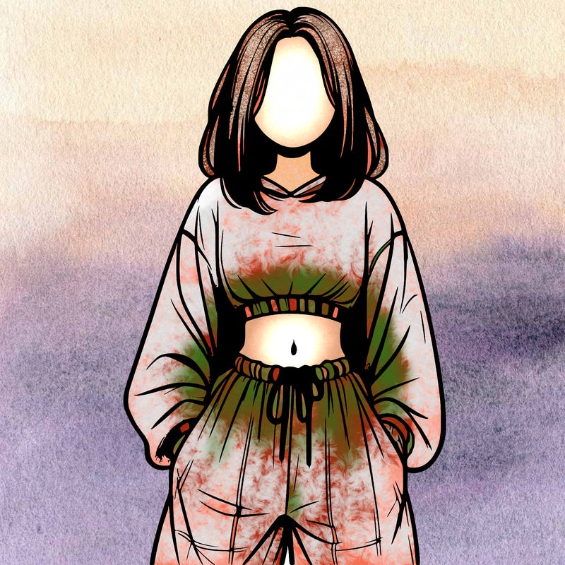 realistic girl faceless with baggy pants and a crop top