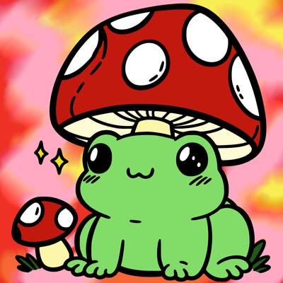 a cute frog with a mushroom hat