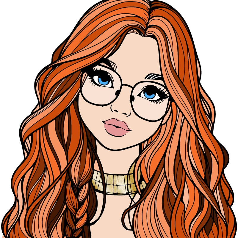 girl with long hair and freckles and glasses realistic