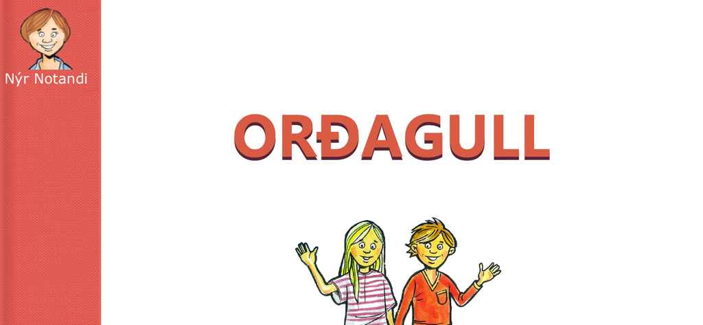 Ordagull app welcome screen featuring the title and cartoon children