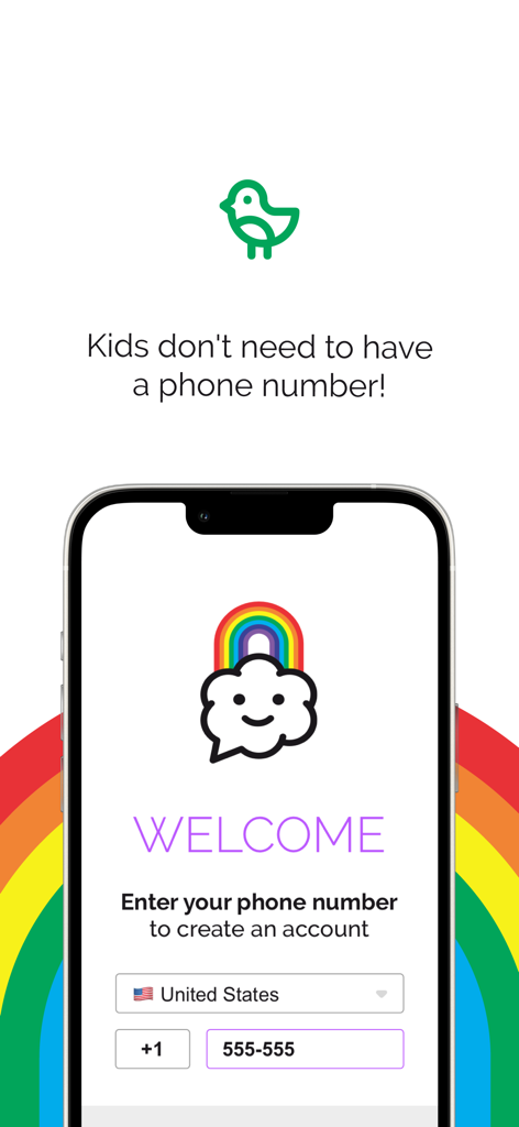 kChat Messenger - chat safely - kChat Messenger app screen for parents to register with their phone number in the United States