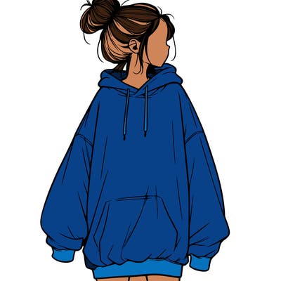 realistic girl with a oversized sweatshirt on and a bun
