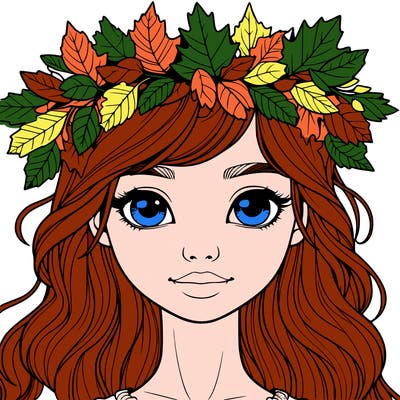 realistic girl with fall leaf crown