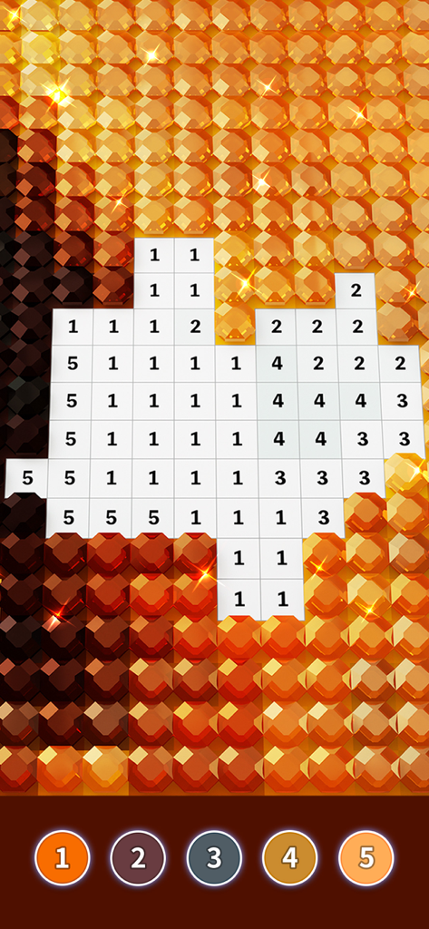 Diamond Painting by Number - Digital diamond painting canvas with numbered grid and shiny colored gems.