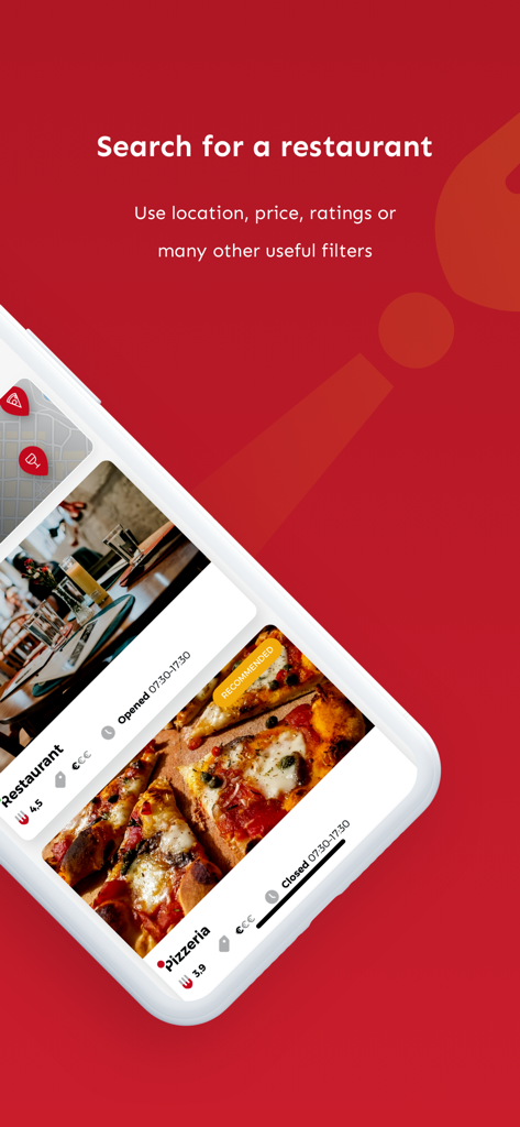 Meniu.lt - Meniu.lt app interface for searching and filtering restaurants in Lithuania