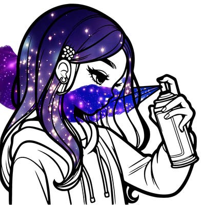 a realistic girl spray painting