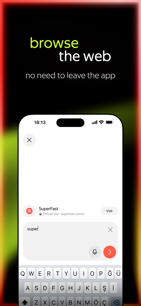 yandex ai: chatbot & assistant - Screenshot of Yandex AI app displaying its integrated web browser feature with a search bar and keyboard.
