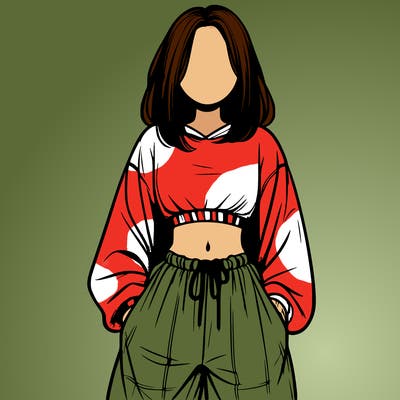 realistic girl faceless with baggy pants and a crop top