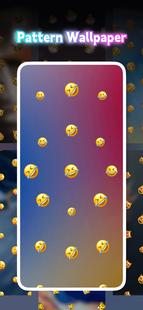 Live Wallpaper - Wallpaper Hub - iPhone app screen showing a pattern wallpaper preview with laughing emojis on a colorful gradient background
