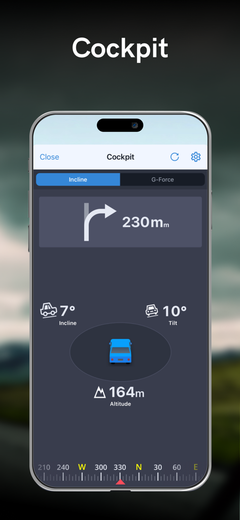 Sygic GPS Navigation & Maps - 차량 기울기 및 고도 데이터를 표시하는 Sygic GPS 내비게이션 칵핏 기능