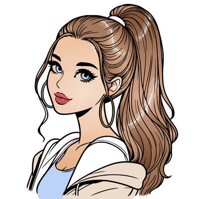 realistic girl with a high ponytail