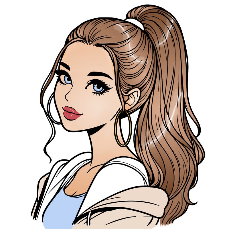 realistic girl with a high ponytail