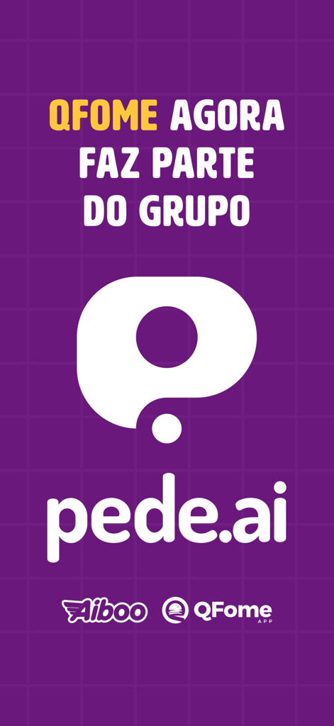 QFome App - Delivery de Comida - Announcement graphic stating that QFome is now part of the pede.ai group