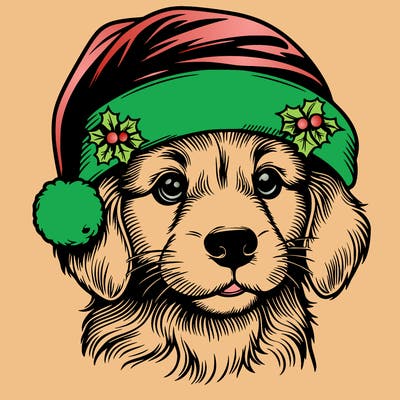 realistic dog wearing a santa hat