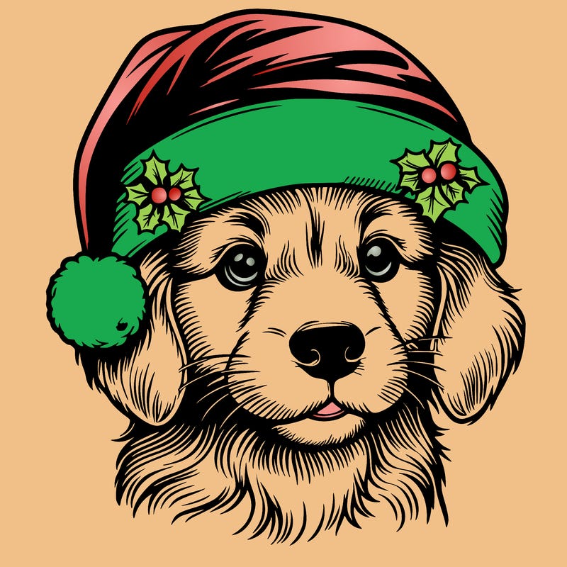 realistic dog wearing a santa hat