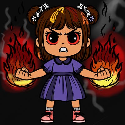 angry girl with fire hands