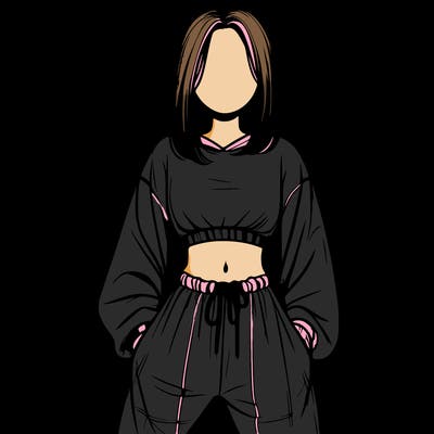 realistic girl faceless with baggy pants and a crop top