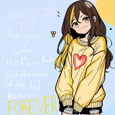 manga teen girl  in a sweater and baggy pants