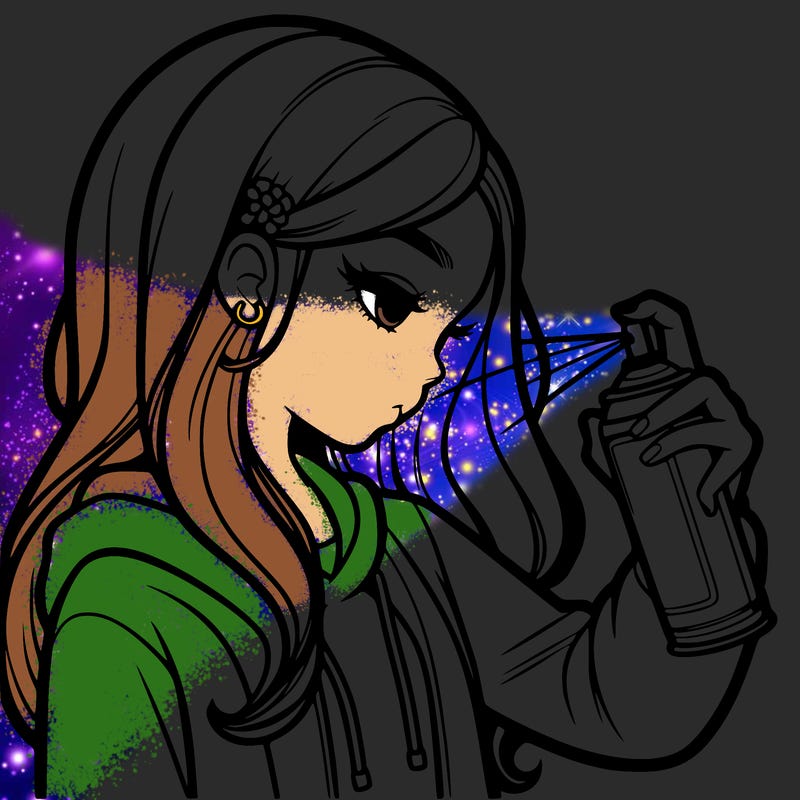 a realistic girl spray painting